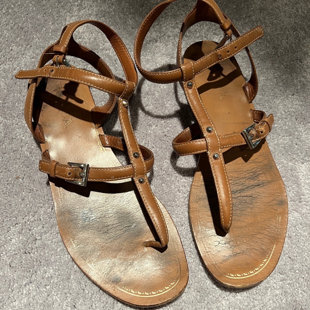 Tan Prada Gladiator Sandals 38.5